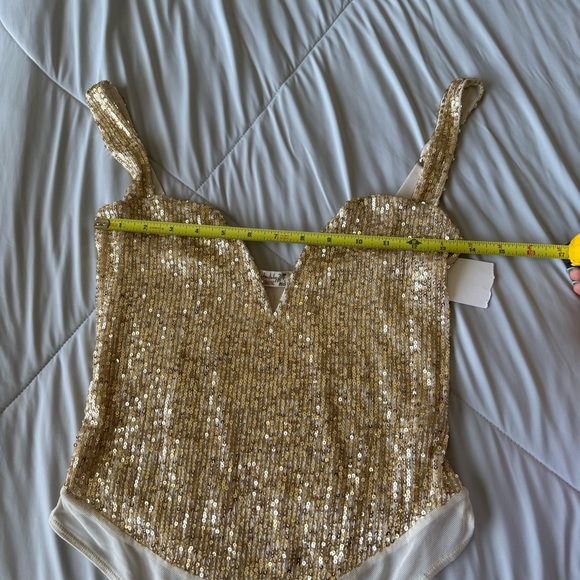 Free People Gold Sequin Bodysuit Tank V Neckline - Picture 5 of 11